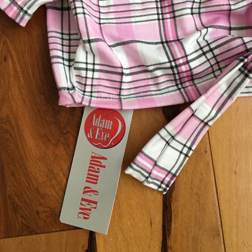 ADAM & EVE E Spiral Pink Plaid Front Tie Front Top - Picture 3 of 5